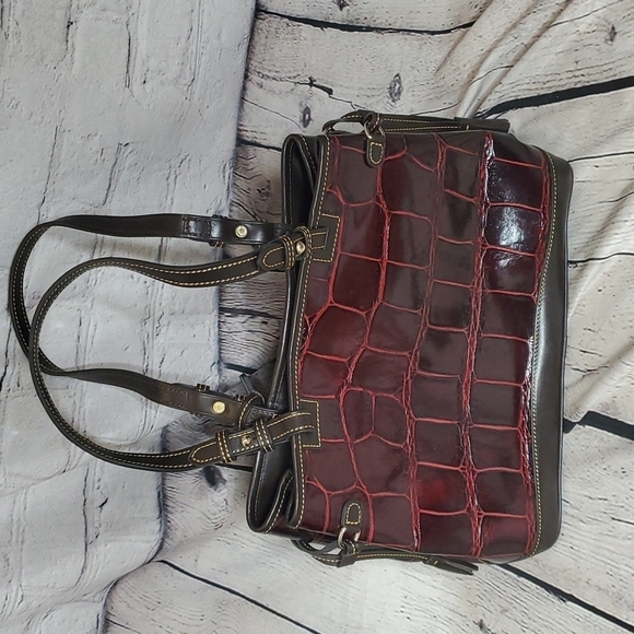 Dooney & Bourke Croc Emboss Leather Tassel Tote in Cognac - Picture 2 of 6